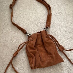 Suede Tan Drawstring Shoulder Bag